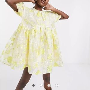 Sister Jane mini smock dress with puff sleeves in metallic floral organza